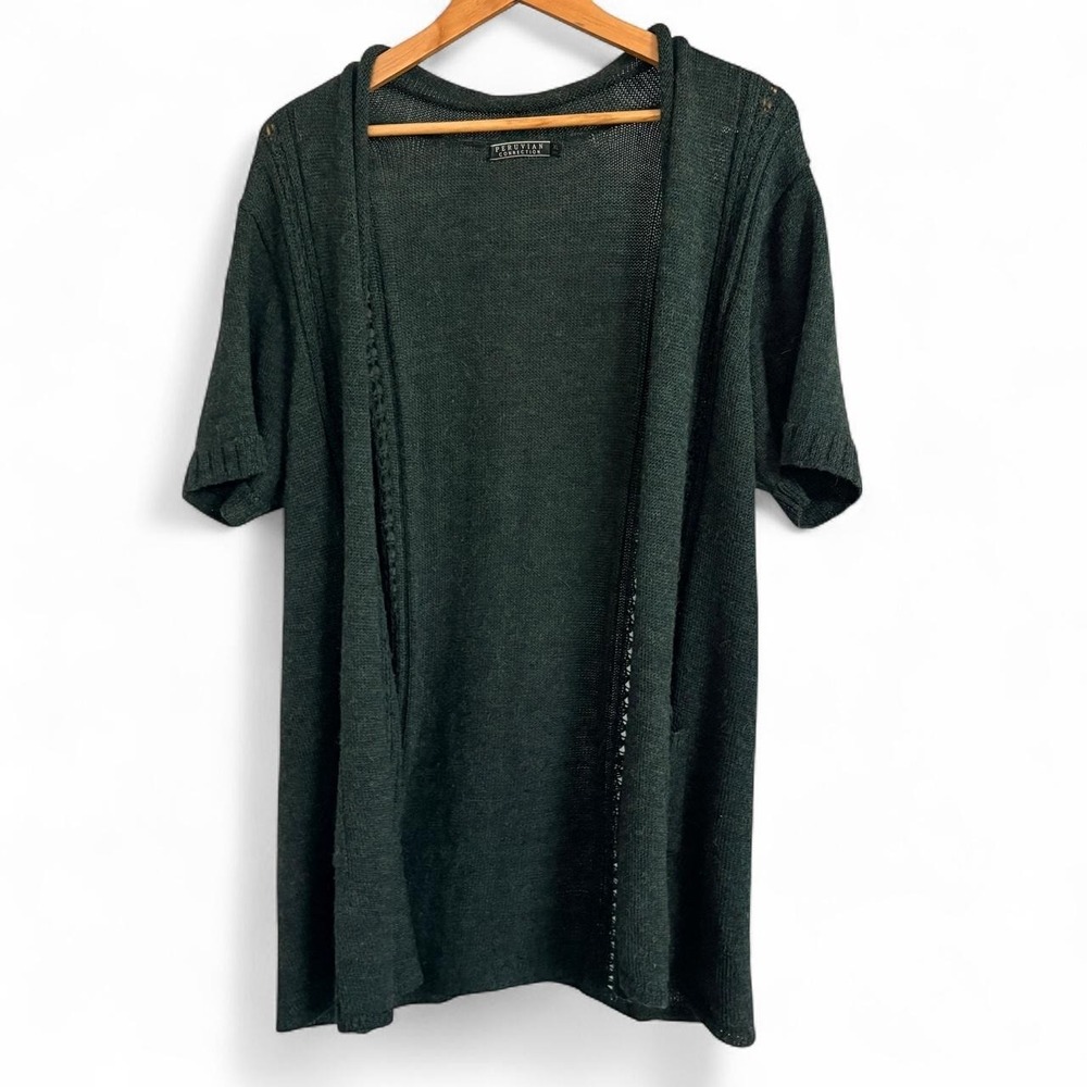 Peruvian Connection Women's XL Charcoal Green Alpaca Wool Boho Artisan Duster